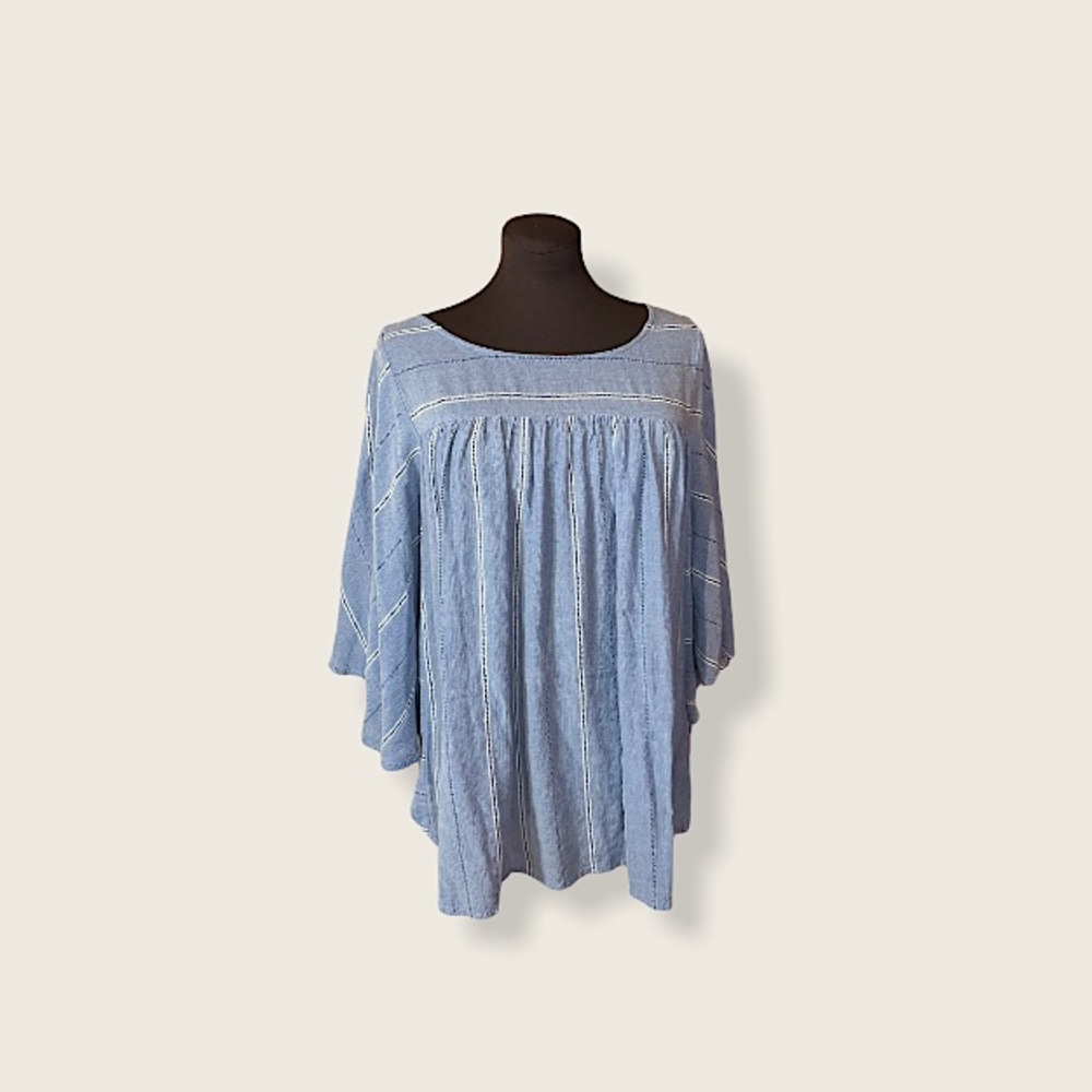 Blue Striped Peasant Blouse